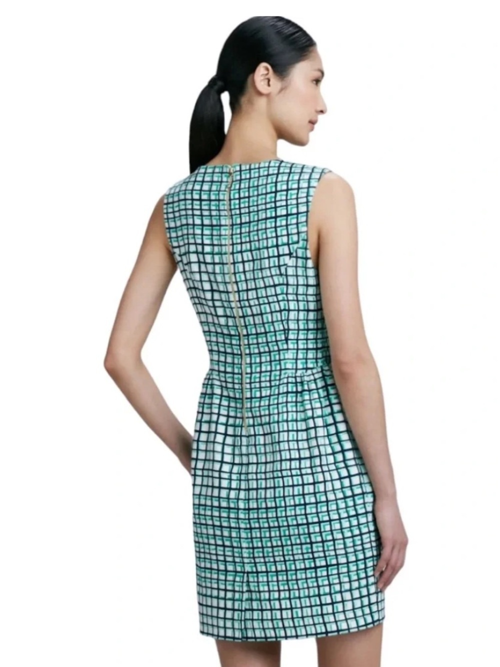 kate spade Teal and White Grid Sheath Mini Dress size 2 sleeveless - Picture 2 of 5